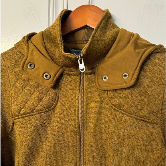 Eddie Bauer Full Zip Hoodie Quilted and Plaid Detail Heathered Gold Size‎ M - Picture 8 of 13